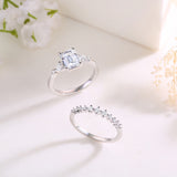 2.00ct Emerald Cut Moissanite Diamond Ring Set, 925 Sterling Silver