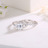 2.00ct Emerald Cut Moissanite Diamond Ring Set, 925 Sterling Silver