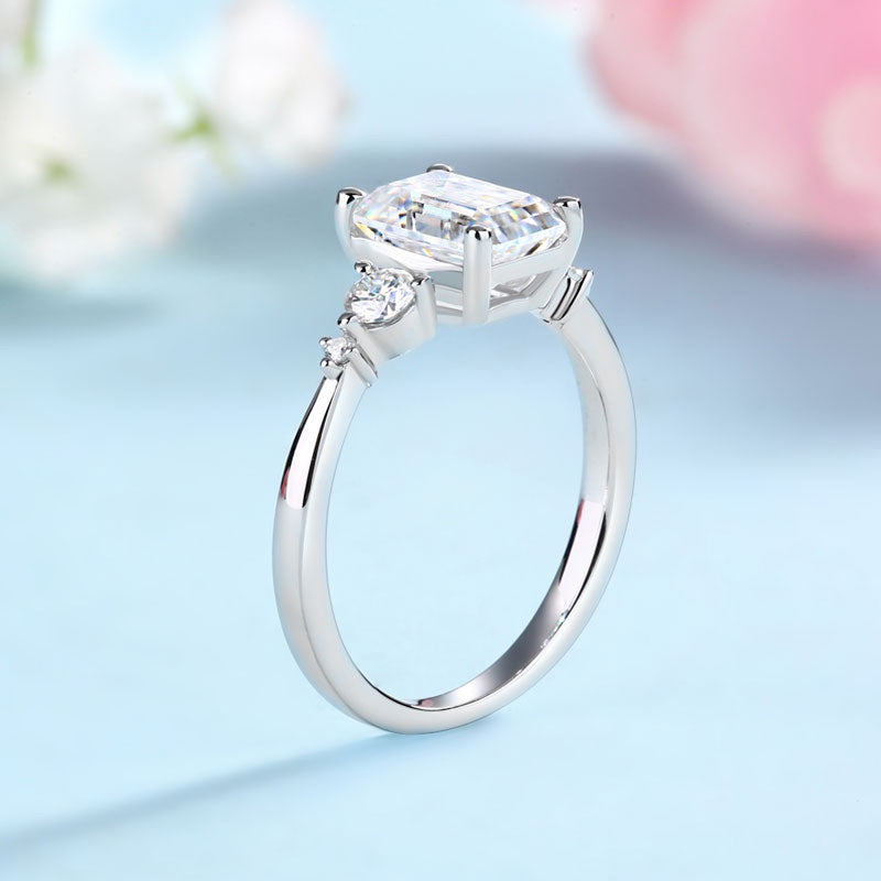 2.00ct Emerald Cut Moissanite Diamond Ring Set, 925 Sterling Silver