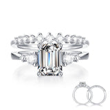 2.00ct Emerald Cut Moissanite Diamond Ring Set, 925 Sterling Silver