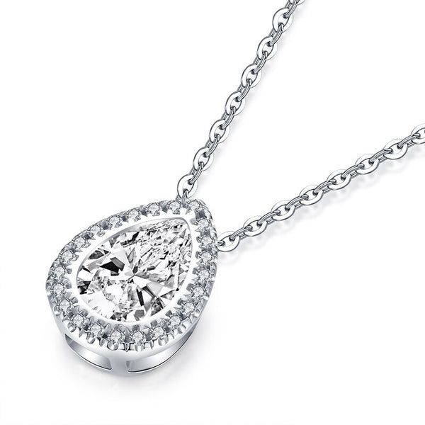 2.00ct Pear Cut Diamond Halo Pendant, Bridal Halo Diamond Necklace, 925 Silver