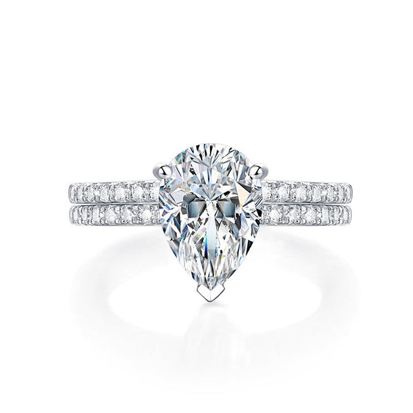 2.00ct Pear Cut Moissanite Diamond Ring Set, 925 Sterling Silver