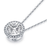 2.00ct Round Cut Diamond Halo Pendant, Bridal Halo Diamond Necklace, 925 Silver