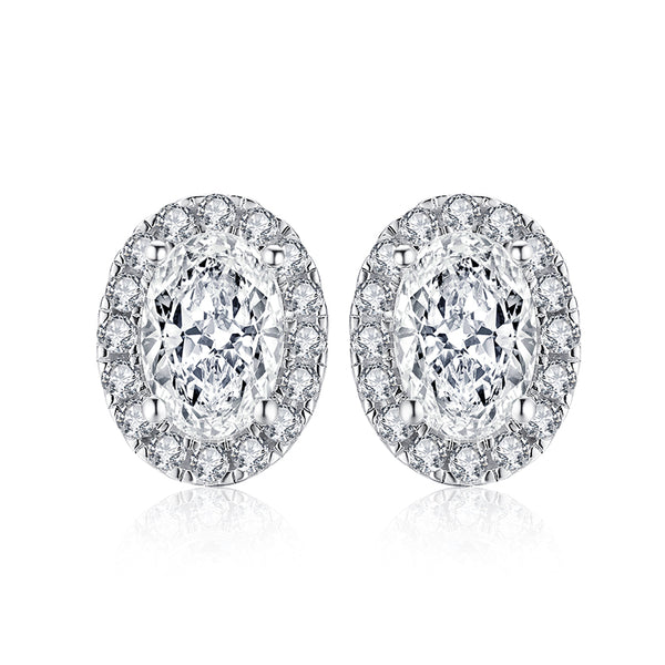2.50ct Oval Halo Diamond Stud Earrings, 925 Sterling Silver