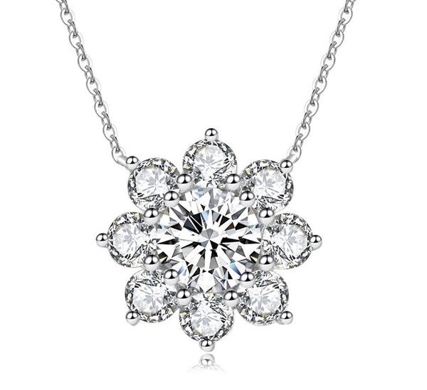 2.50ct Round Cut Diamond Halo Pendant, Bridal Halo Diamond Necklace, 925 Silver