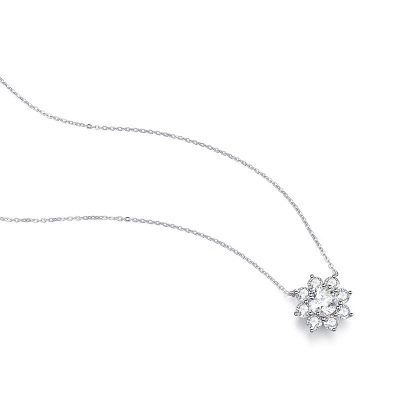 2.50ct Round Cut Diamond Halo Pendant, Bridal Halo Diamond Necklace, 925 Silver