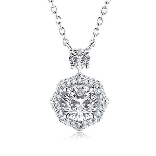 2.50ct Round Cut Diamond Halo Pendant, 925 Sterling Silver