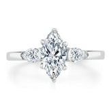 1.30ct  Maquise Cut Moissanite 3 stone Engagement Ring,  Available in White Gold, Platinum, Rose Gold or Yellow Gold