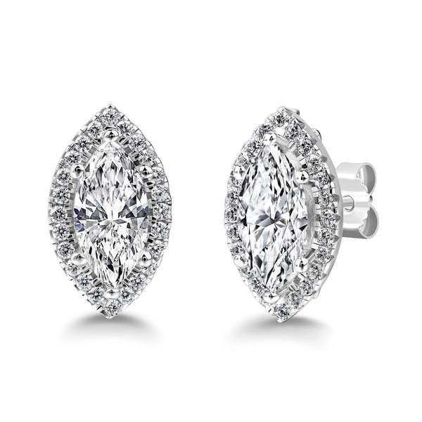 Marquise Diamond Halo Earrings, 925 Sterling Silver