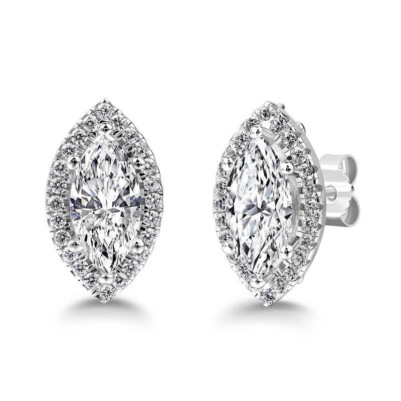 Marquise Diamond Halo Earrings, 925 Sterling Silver