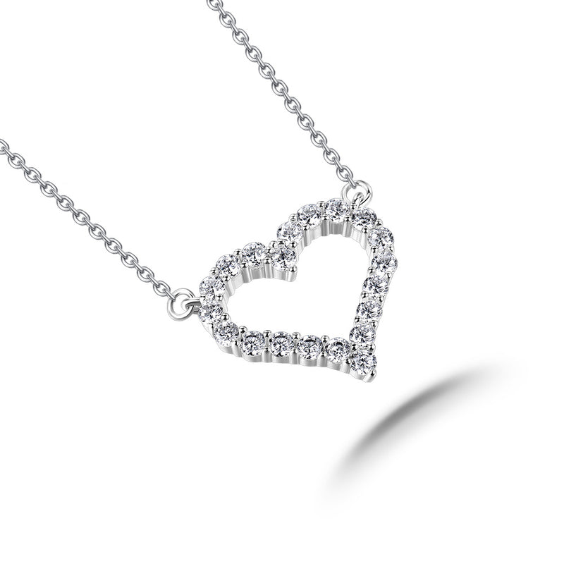 Diamond Heart Pendant, Love Heart Diamond Necklace, 925 Silver