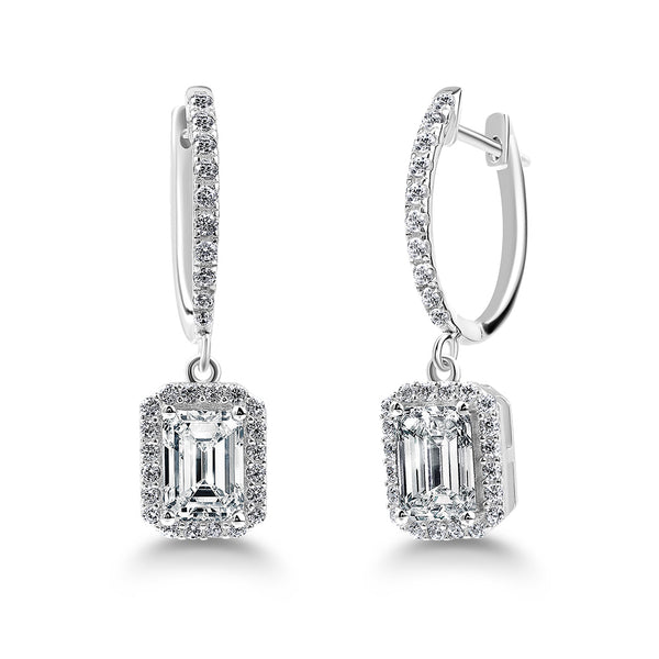 Emerald Cut Diamond Stud Earrings, 925 Sterling Silver