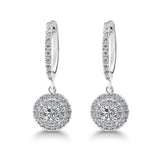 Round Drop Diamond Halo Earrings, 925 Sterling Silver