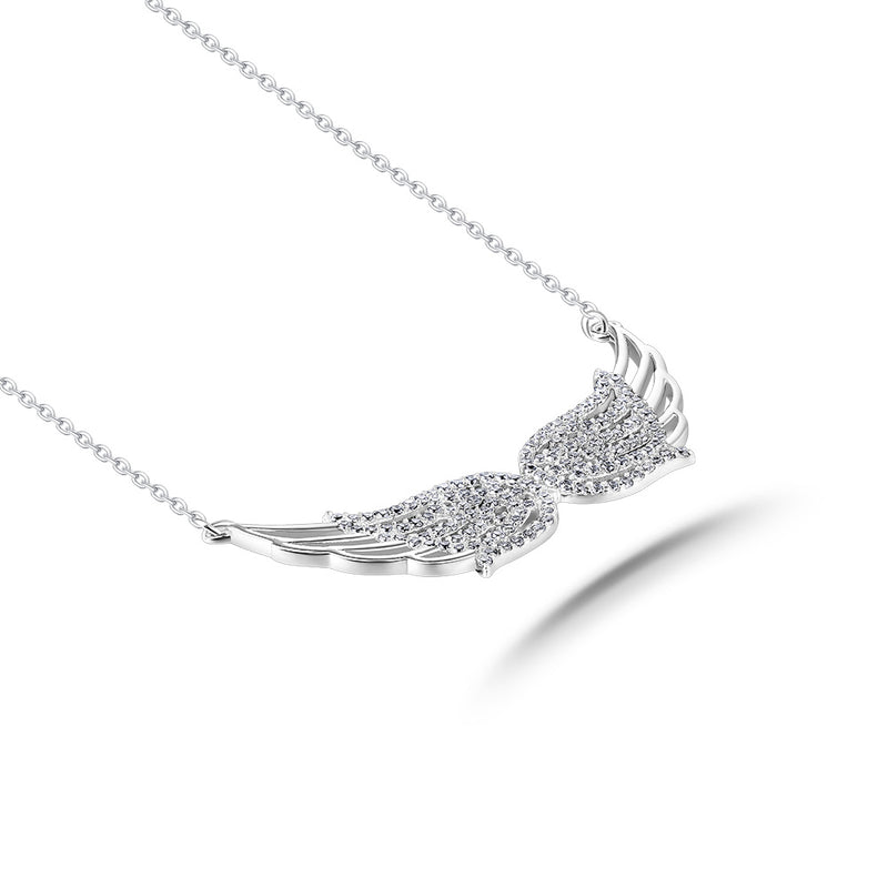 Pave Set Angel Wing Diamond Pendant, Solid Silver 925