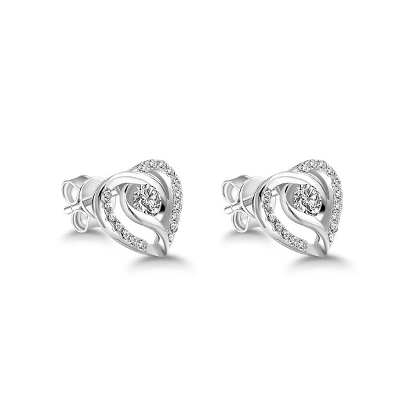 Diamond Heart Stud Earrings, 925 Sterling Silver