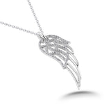 Diamond Angel Wing Pendant, Solid Sterling Silver 925