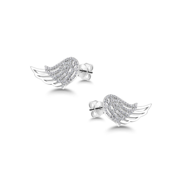 Angel Wing Diamond Stud Earrings, 925 Silver