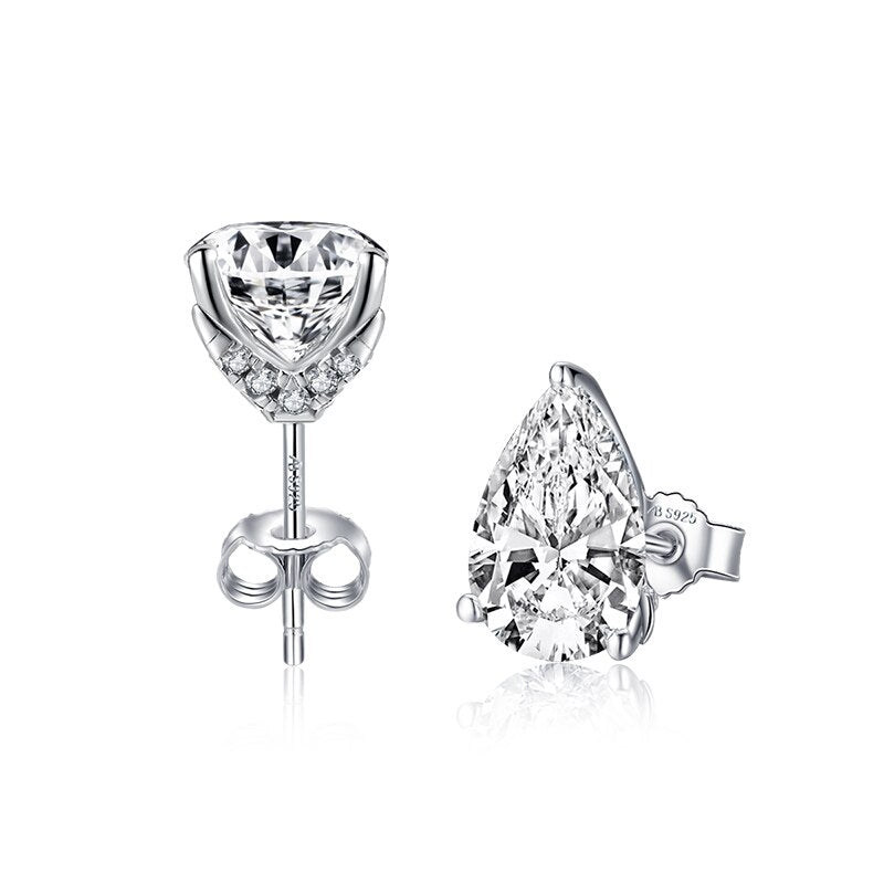 3.00ct Each Pear Cut Classic Diamond Stud Earrings, 925 Sterling Silver