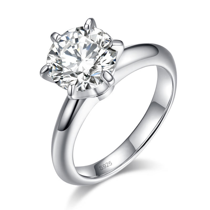 3.00ct Moissanite Diamond 6 Claws Engagement Ring, 925 Sterling Silver