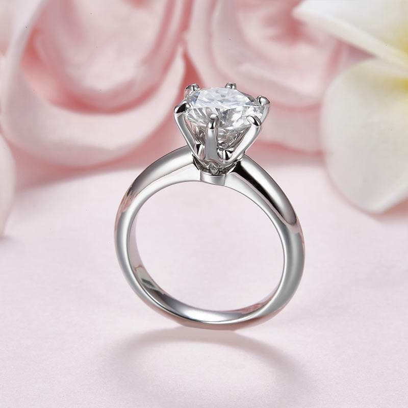 3.00ct Moissanite Diamond 6 Claws Engagement Ring, 925 Sterling Silver
