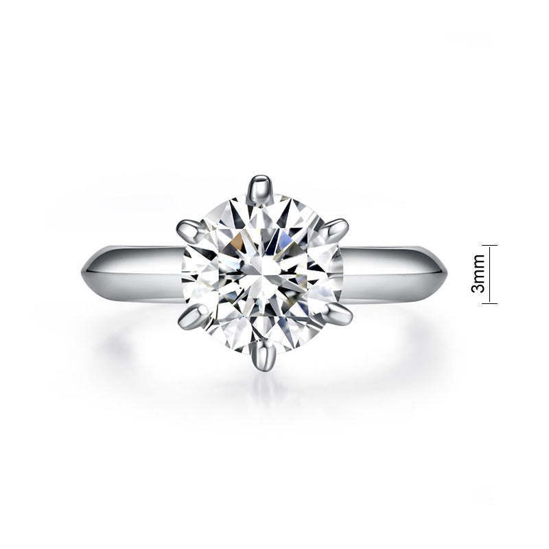 3.00ct Moissanite Diamond 6 Claws Engagement Ring, 925 Sterling Silver