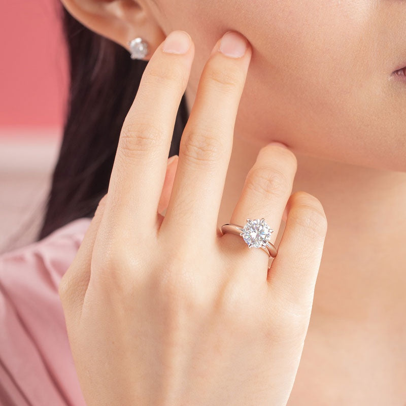 3.00ct Moissanite Diamond 6 Claws Engagement Ring, 925 Sterling Silver