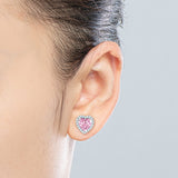 3.50ct Pink Diamond Heart Halo Stud Earrings, 925 Sterling Silver