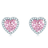 3.50ct Pink Diamond Heart Halo Stud Earrings, 925 Sterling Silver