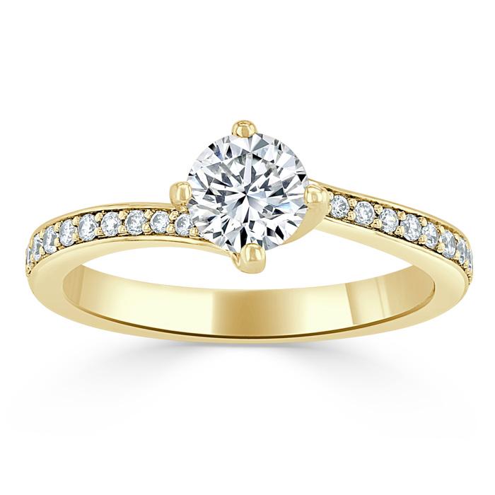 Moissanite twist round cut gold ring sales