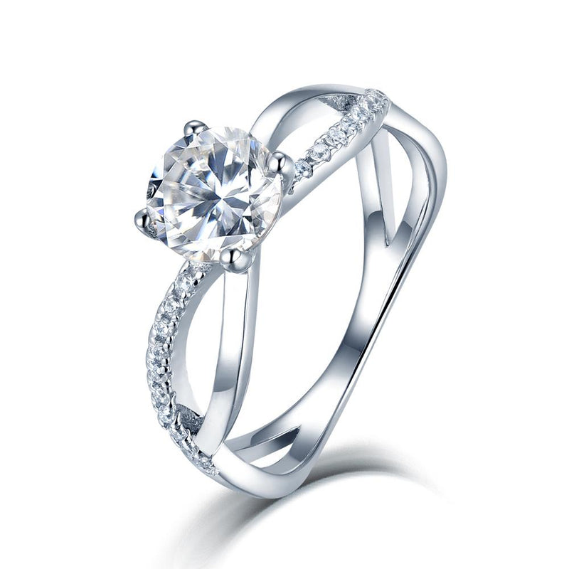 1.00ct Moissanite Engagement Ring, Split Shank Twist Design, Sterling Silver & Platinum