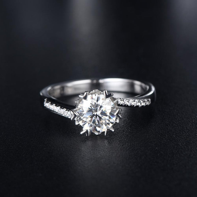 1.00ct Moissanite Engagement Ring, Custom Heart Tipped Design, Sterling Silver & Platinum