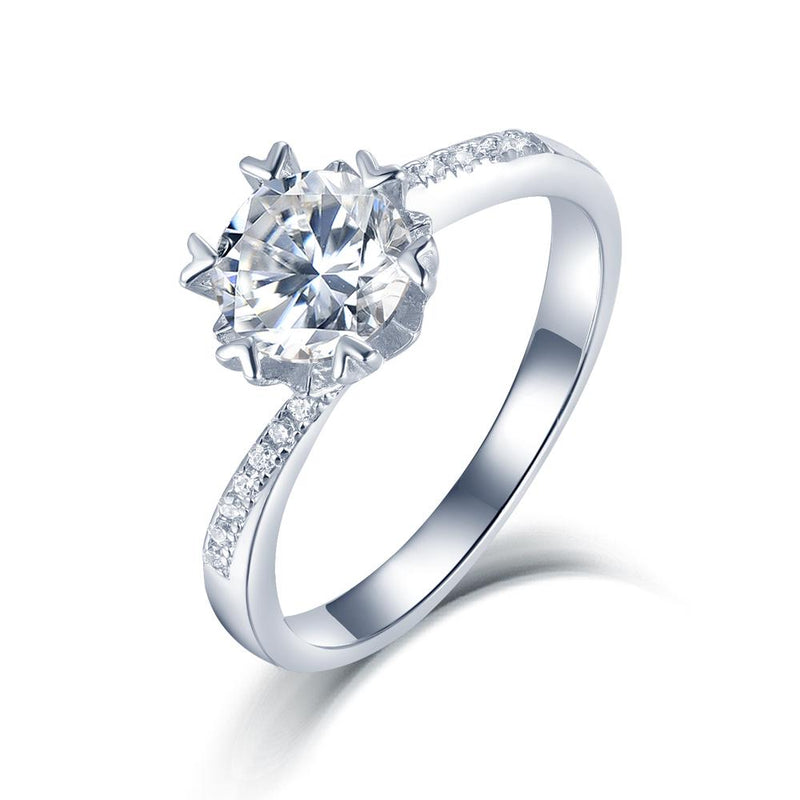 1.00ct Moissanite Engagement Ring, Custom Heart Tipped Design, Sterling Silver & Platinum