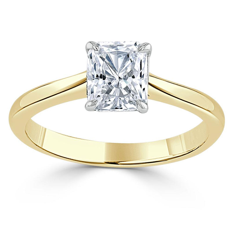 1.00ct Radiant Cut Moissanite Engagement Ring, Classic Style,  Available in White Gold, Platinum, Rose Gold or Yellow Gold