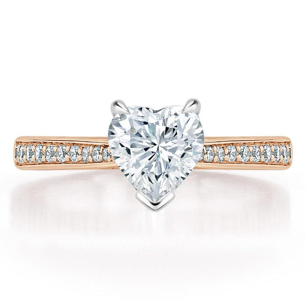 Lab-Diamond Heart Cut Engagement Ring, Classic Style, Choose Your Stone Size and Metal