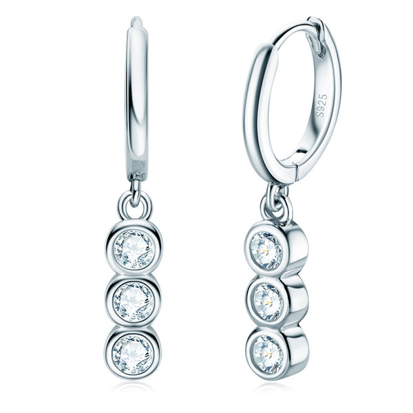 x3 Stone Moissanite Drop Earrings, 925 Sterling Silver