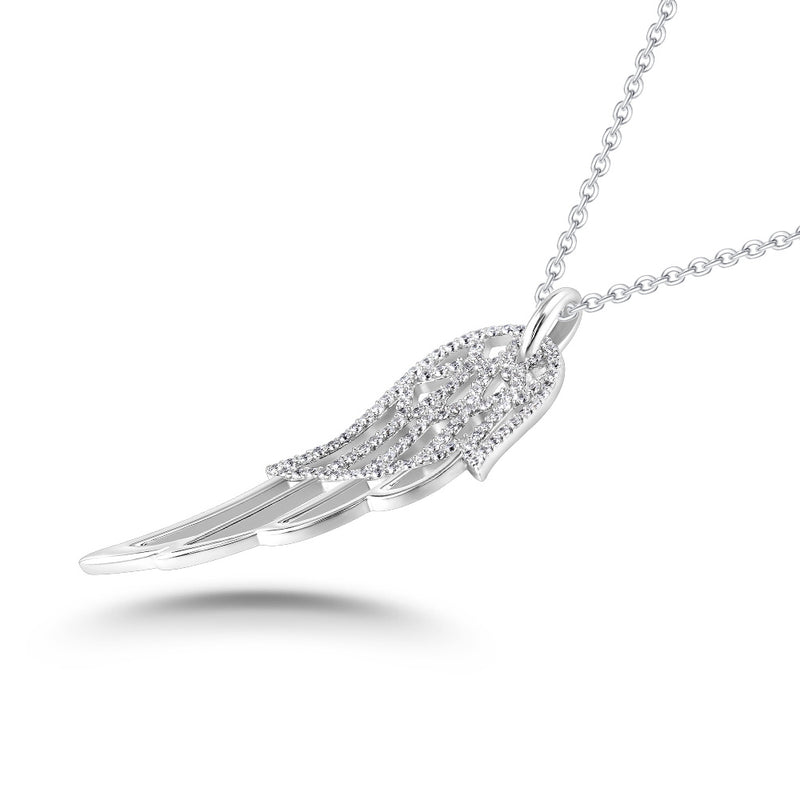 Diamond Angel Wing Pendant, Solid Sterling Silver 925