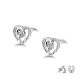 Diamond Heart Stud Earrings, 925 Sterling Silver