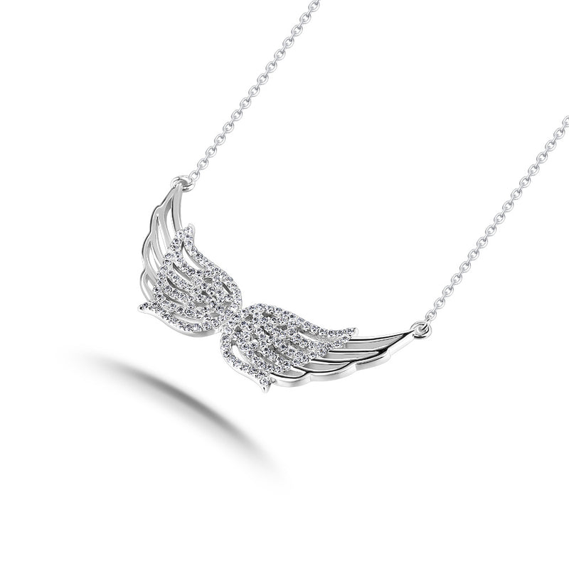 Pave Set Angel Wing Diamond Pendant, Solid Silver 925