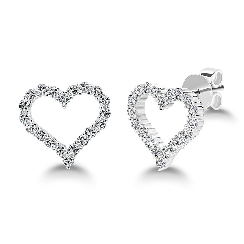 Heart Diamond Stud Earrings, 925 Sterling Silver