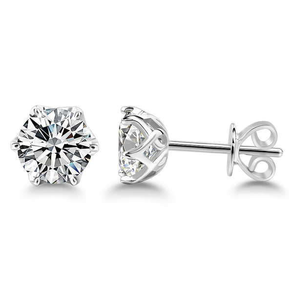 1.00ct each, Round Cut Diamond Stud Earrings, 925 Sterling Silver