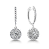 Round Drop Diamond Halo Earrings, 925 Sterling Silver
