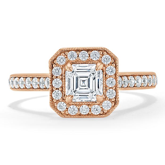1.40ct Asscher Cut Moissanite Engagement Ring, Classic Halo, Available in White Gold, Platinum, Rose Gold or Yellow Gold