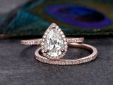 2.00ct Moissanite Ring Set, Pear Cut Halo, Colour F, Clarity VVS, Available in a Choice of Metals, Centre Stone 1.25ct