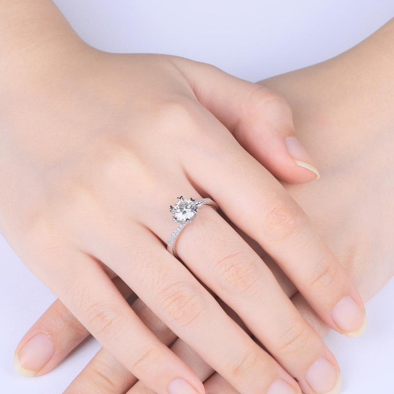 1.00ct Moissanite Engagement Ring, Custom Heart Tipped Design, Sterling Silver & Platinum