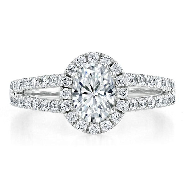 Lab-Diamond Oval Cut Halo Engagement Ring, Tiffany Style, Choose Your Stone Size and Metal