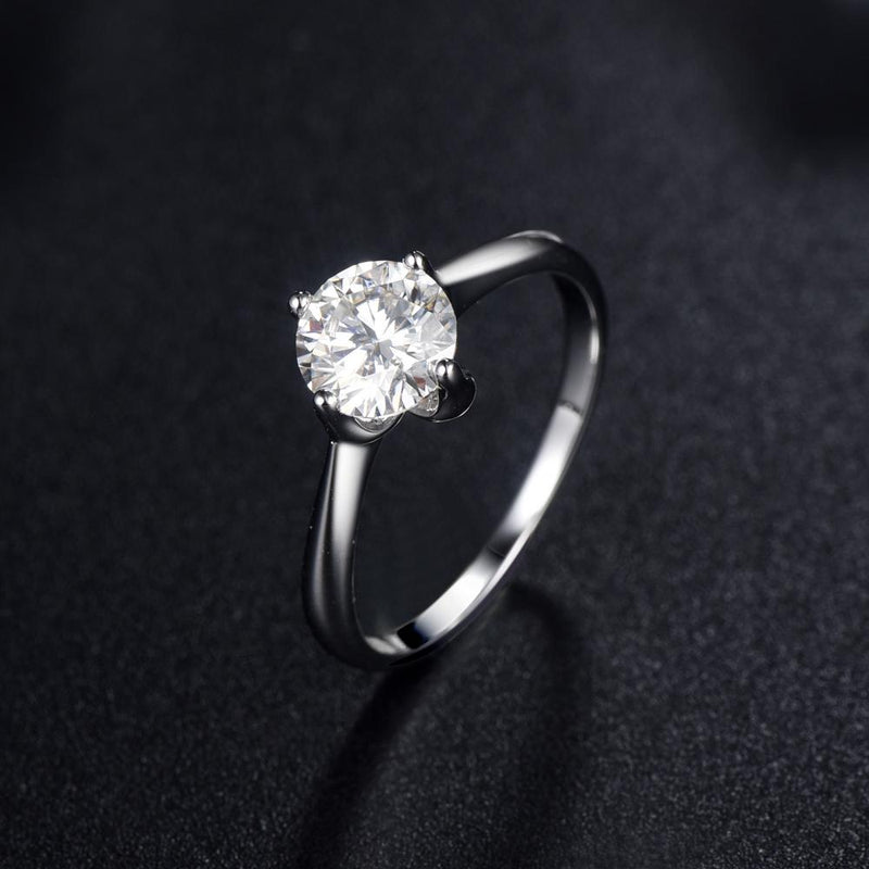 1.00ct Moissanite Engagement Ring, Classic Four Claw Setting, Sterling Silver & Platinum