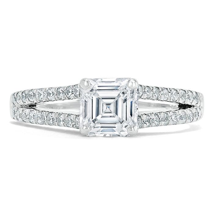 1.30ct Asscher Cut Moissanite Engagement Ring, Classic Style,  Available in White Gold, Platinum, Rose Gold or Yellow Gold