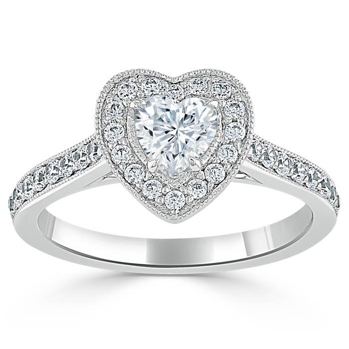 Lab-Diamond Heart Cut Engagement Ring, Classic Halo, Choose Your Stone Size and Metal