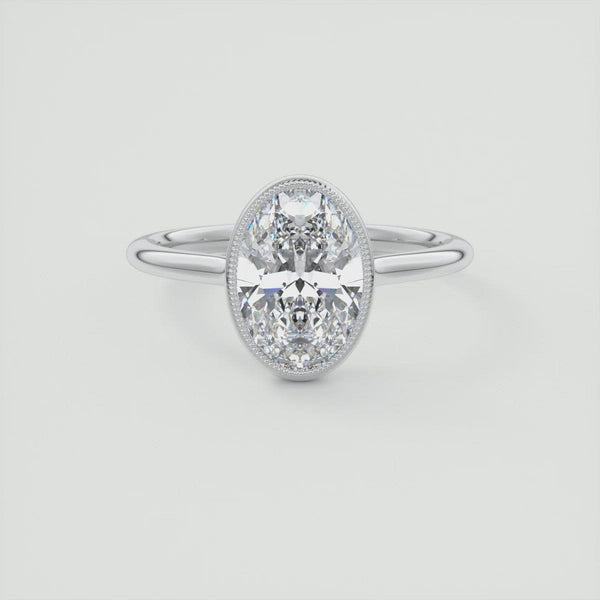 Oval Classic Rub-Over Moissanite Engagement Ring With Milgrain Edge