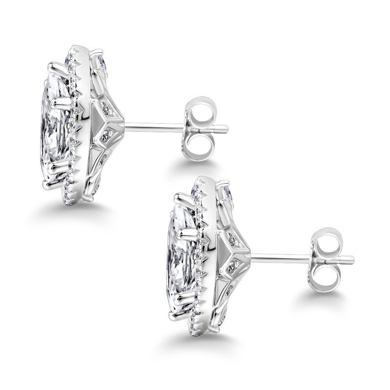 Marquise Diamond Halo Earrings, 925 Sterling Silver